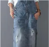Moda Maxi Denim Vestido Verão Senhoras Suspensórios Holes Jeans Vestidos Feminino Loose Plus Size Bib Blue Jeans Vestido longo 80751