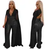 Dames Chiffon Split Lange Mouw Pailletten Jumpsuit 2019 Sexy V-hals Patchwork Losse Wijde Pijpen Mouwen Romper Avond Sparkly Jumpsuit 3536099