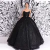 Robe de bal à paillettes scintillantes, col rond, sans manches, noire, grande taille, longueur au sol, robe formelle en Tulle