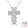 Vecalon handgemaakte kruis hanger 925 sterling zilveren diamant bruiloft hangers met ketting voor vrouwen bruids sieraden cadeau