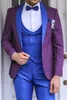 Masowe ślub smokingowe panna młoda garnitura 3 sztuki dla mężczyzn niebieskie i fioletowe formalne smoking lapy (kurtka+spodnie+krawat+kamizelka)