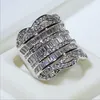 Wholesa Jewelry Unique 925 Sterling Silver Full Stack 5A Cubic Zirconia CZ Diamond Wide Rings Party Women Wedding Band Finger Band Ring Gift