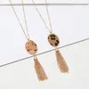 Fashion Gold Color Oval Geometry leopard print Druzy Necklace Tassel Druzy Necklace For Women brand Jewelry