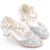 kids Shoes for Girls Princess High Heel Fashion Children Sandals Glitter Leather Flower Butterfly Knot Party Dress Wedding Dance
