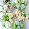 Bouquet di fiori di peonia di seta ortensia finta rosa blu verde peonie artificiali matrimonio fidanzamento decorazioni per la casa oggetti di scena