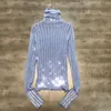 New design women's solid color rhinestone patchwork shinny bling turtleneck long sleeve knitted soft sweater jumper pullover tops