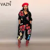 Vazn 2108 Special Style Brand Casual Fashion Women Long Jumpsuits Letter Half Sleeve Höst Loose High Street Romper LD8103 Y19060501