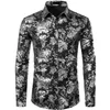 Purple Mens Floral Bronzing Shirt Men Shiny Flower Men Shirt Luxury Fashion Party Mens Dress Shirts Casual Club Camisa Masculina243l