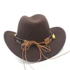 Ethnic Style Cowboy Western Hat Fashion Unisex Solid Color Cowgirl Jazz Cap with Alloy Bull Head Belt for Men Women Size 5658cm3862678