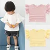Девушка детская одежда футболка 100 хлопок орех оборками с коротким рукавом девушка футболка сплошной цвет девушки летняя футболка