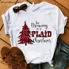 Natale donne t-shirt plaid Leopad albero di pino stampa divertente bianco maglietta a maniche corte donne Harajuku vestiti di Natale Top V191028