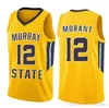 JA 12 Morant Murray State College Forma Üniversitesi Nakış Dikişli Ja 12 Morant Gerçek Basketbol Formaları Altın Mavi Beyaz S-XXL2438781