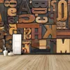 Vintage Letter Number Wallpaper 3D Giant Mural Painting bars KTV cafe Hallway restaurant decor Personality Wallpaper 000