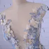 Feestavondjurk voor vrouw schep aline versierd met bloemen Tull Blue Prom -jurk voor afstuderen Vestido de festa 20198304215