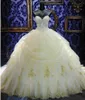 vestidos de mariee Luxury Wedding Dresses Draped Gold Appliques Beading Ball Gown 2020 Customized Plus Size Bridal Dress