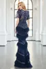 2021 Zarif Mermaid Abiye Kısa Kollu Dantel Aplikler Tüy Balo Abiye Custom Made Sweep Tren Özel Durum Elbise