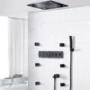 Set doccia nero da 24 pollici per bagno Grande SUS304 6 funzioni Soffione doccia Systerm Miscelatore termostatico Getti a cascata Soffitto a led Lig228j