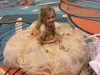 Lovely Champagne Flower Girl Dresses with Lace Appliques Short Sleeve Tulle Prom Gowns Girls Birthday Party Pageant Dress