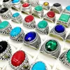 New 30pcs/pack Turquoise band Rings Mens Womens Fashion Jewelry Antique Silver Vintage Natural Stone Ring Party Gifts