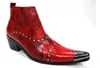 إيطاليا نوع الأزياء والأحذية رجل جلد طبيعي أحذية قصيرة أحمر أسود أشار الصلب دراجة نارية السائق أحذية الرجال ، مقاسات كبيرة US6-12
