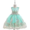 INS Flower Girls wedding dress gold lace gauze Kids embroidery princess Ball Gown palace style children Bows belt party dress Y1105