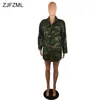 ZJFZML Stampa mimetica Giacche casual Donna Colletto rovesciato Cappotto a maniche lunghe Streetwear Verde militare Lettera Capispalla Punto aperto Y191014