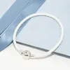 Bracelet de charme en cuir blanc avec fermoir sphérique pour Pandora 925 bijoux en argent sterling chaîne à main pour femmes bracelets de créateurs cadeau petite amie avec boîte d'origine