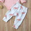 3pcs camisa outono rompers bebé estilo de moda topos + flamingo calças + headbands menina infantil vestuário conjuntos 1-3T