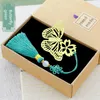 Metal Brass Lotus Bookmark China Knot Tassel Small Gift Lovely Butterfly and Dragonfly Student Bookmark Graduation Gift Box