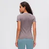 AFK-LU35 yoga-shirts voor dames, korte mouwen, ademend, effen kleur, gymkleding, buitenwerkkleding met logo van hoge kwaliteit