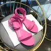 Leather Logo Printed Ladies Pink Sandals Ankle Strap Sandals Women Open Toe Laces Flat Shoe Soft Designer Summer Daily Simply Style