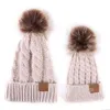 Chapeau tricoté Parent-enfant hiver chaud Imitation fourrure de raton laveur Pom chapeau bébé maman solide Pom Pom bonnet casquette de Ski casquettes tricotées