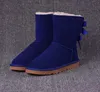 2020 Günstige Designer Australien Frauen klassische Schneestiefel Knöchel kurze Schleife Pelzstiefel für den Winter schwarz Kastanienmode Damenschuhe Größe 35-41