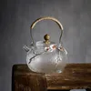Retro çekiç deseni Japon cam çaydanlık el yapımı ısıya dayanıklı çay kabı su ısıtıcısı bronz yüksek kolu 650ml / 22 oz