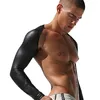 Plus Size Latex Sexy Bodysuit Catsuit Body Suits Mannen Lange Mouw DJ Club Wear Lichamen Zwart Mesh Catsuit Mannen sex Product Gloves1299P