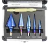 Nieuwe 6 stks HSS NANO Blauw Coated Step Boor Outfit Bit With Center Punch Set Hole Cutter Boren Tool Inch Straight Groove Step Steel Boor