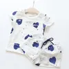 Partihandel 2st Set Casual Kids Clothing Baby Girls Cloths Songer Heart Printed Girl Tops Shirts Shorts Suits Barnkläder