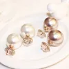 New Korean exquisite fashion two-color pop pearl earrings wear double-sided high-end champagne pearl earrings super flash zircon e1713