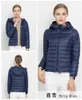 Dames Ultra Light Down Jacket Hooded Winter Duck Down Jassen Vrouwen Slanke Lange Mouwen Parka Rits Jassen Zakken Vaste stof