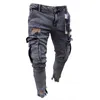 Abbigliamento moda uomo Pantaloni jeans cargo Pantaloni da lavoro skinny strappati da uomo Street Wear Pantaloni tinta unita di alta qualità202V
