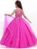 2020 Hot Pink Perlen Pageant Kleid für kleine Mädchen voller Rock langen Tüll Kinder Partykleid Geburtstag Prom Kleid nach Maß