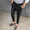 2019 Estate Uomo Pantaloni Slim maschio intelligente Pantaloni Casual Plaid Sottile Estate Nuovi Uomini di Moda Vestito di Affari Pantalone Nero Blu Navy2611