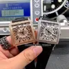 Novo Mestre Quadrado Diamante Bisel / Dial 6002 M QZ V D Automático Mens Watch pulseira De Couro preto 40mm Gents Relógios 4 cores