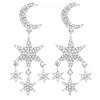 Wholesale- fashion luxury designer exaggerated sparkling diamond rhinestone cute lovely moon star long tassel stud earrings for women girls
