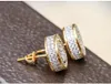 12mm Iced Out Bling CZ Round Earring Gold Silver Color Plated Stud Earrings Screw Back Fashion Hip Hop Jewelry