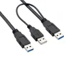 60CM Super speed USB 3 0 power Y cable 2 USB3 0 Male to USB Male for external Hard Disk1937