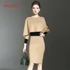 Moda Eleganckie Kobiety Dress Garnitur Work Office Lady Formalne Biznes Nosić Bodycon Slim Vintage Cape Płaszcz Dwa kawałek Zestaw Outfit