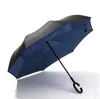逆傘Cハンドル逆傘風防風折り折り二重層内側の晴れた雨のc-フックハンズフリー傘のためのPPY7335