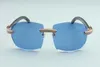 Fabriksdirektförsäljning stor ram Enkel lyxiga solglasögon Fulla diamantglasögon T4189706-B6 Luxury Frameless Natural Mixed Horn Temple Glasses