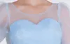 라이트 스카이 블루 1/2 슬리브 긴 공식 드레스 보석 연주 얇은 명주 얇은 여름 신부 들러리 공식 댄스 파티 드레스 프릴 레이스 업 뒤로